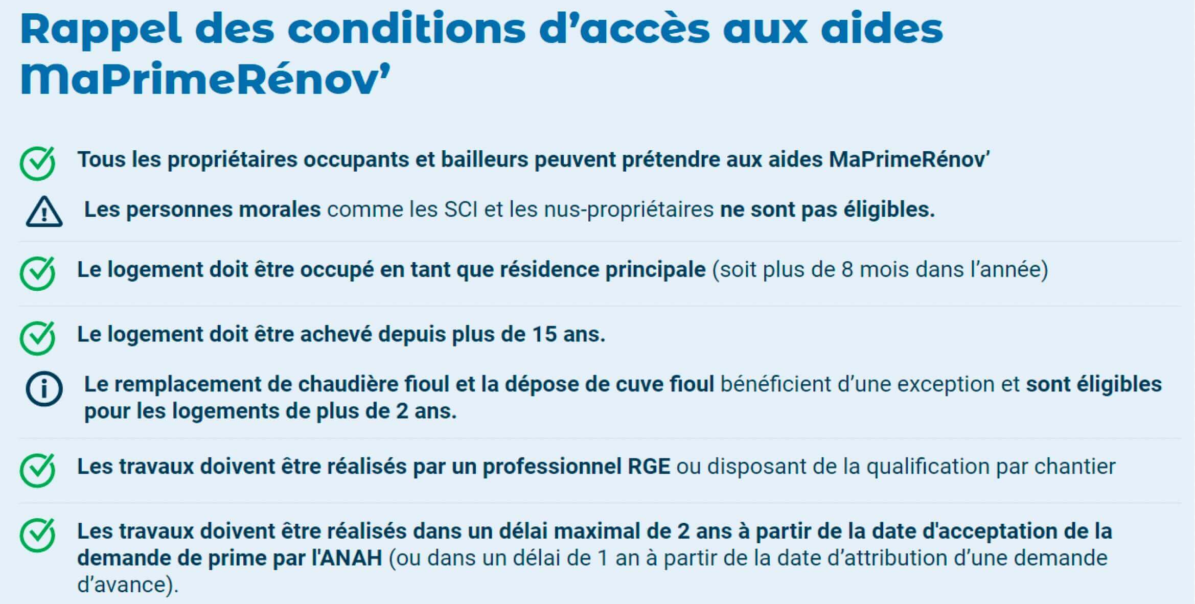 MaPrimeRénov' 2024 - Conditions d'éligibilité