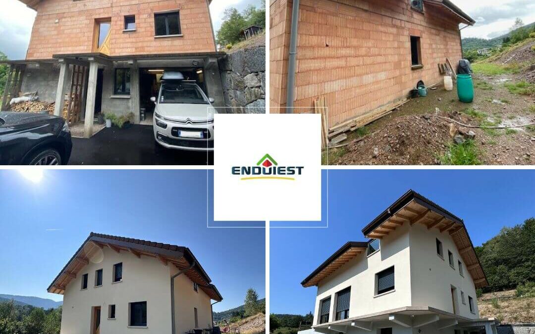 Enduit minéral projeté à la chaux d’une maison neuve en Lorraine
